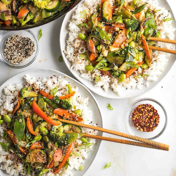 Vegetable Fried Rice with Red Curry Chickpeas